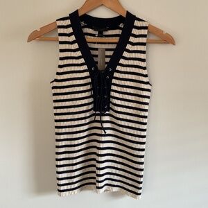 NWT J. Crew Womens Ribbed Lace Up Sweater Tank Stirpes XS Blue Ivory Nautical